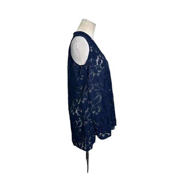 Blue lace sleeveless v neck sheer blouse size large - Picture 2 of 6